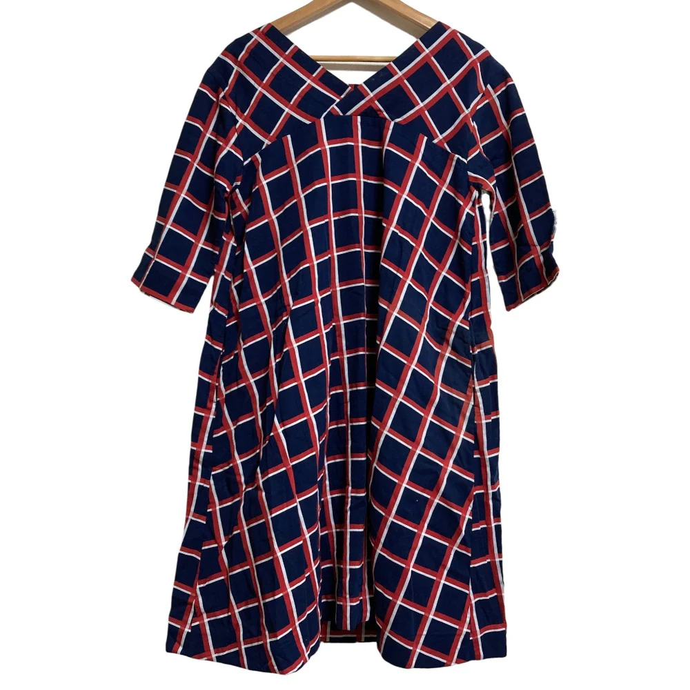 45R Check Cotton Ramie Double Gauze Dress - Image 2