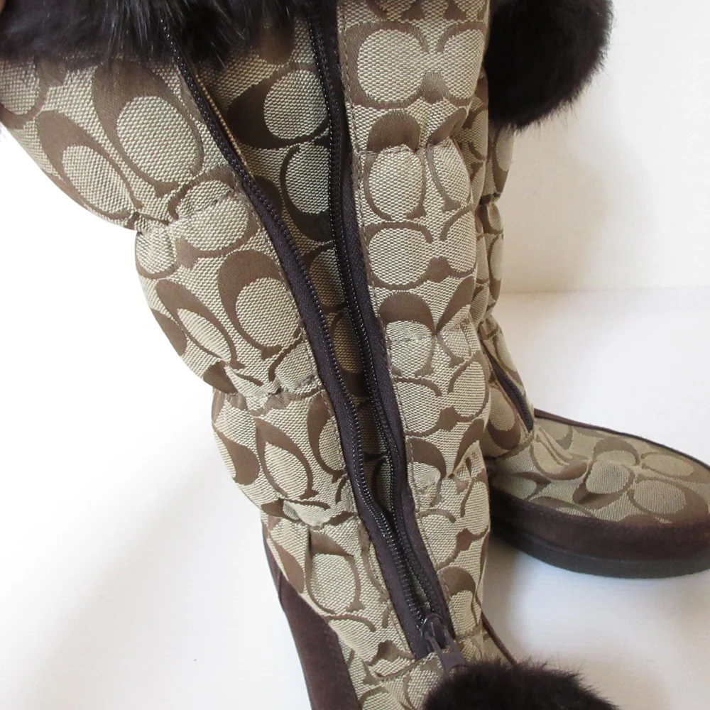 Coach Signature Rabbit Fur Long Boots - Image 8