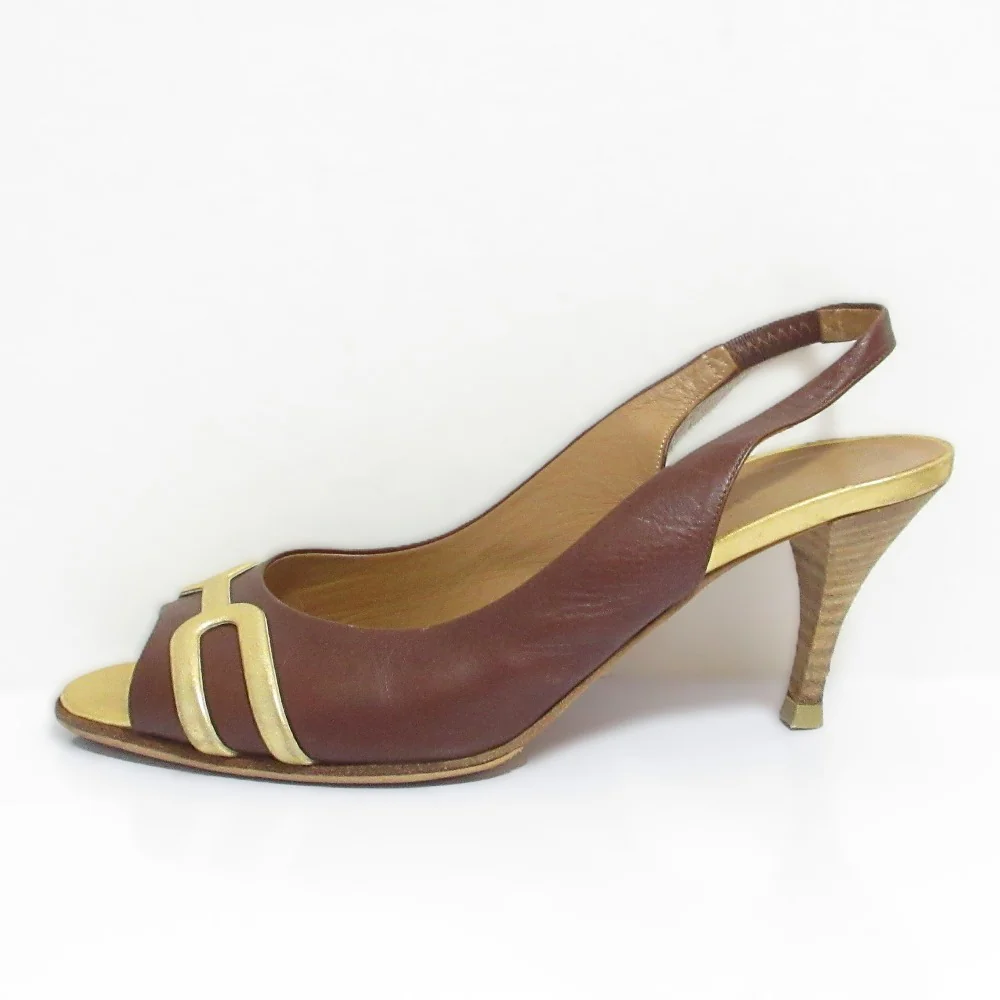 Hermès Leather Open Toe Slingback Pumps - Image 2