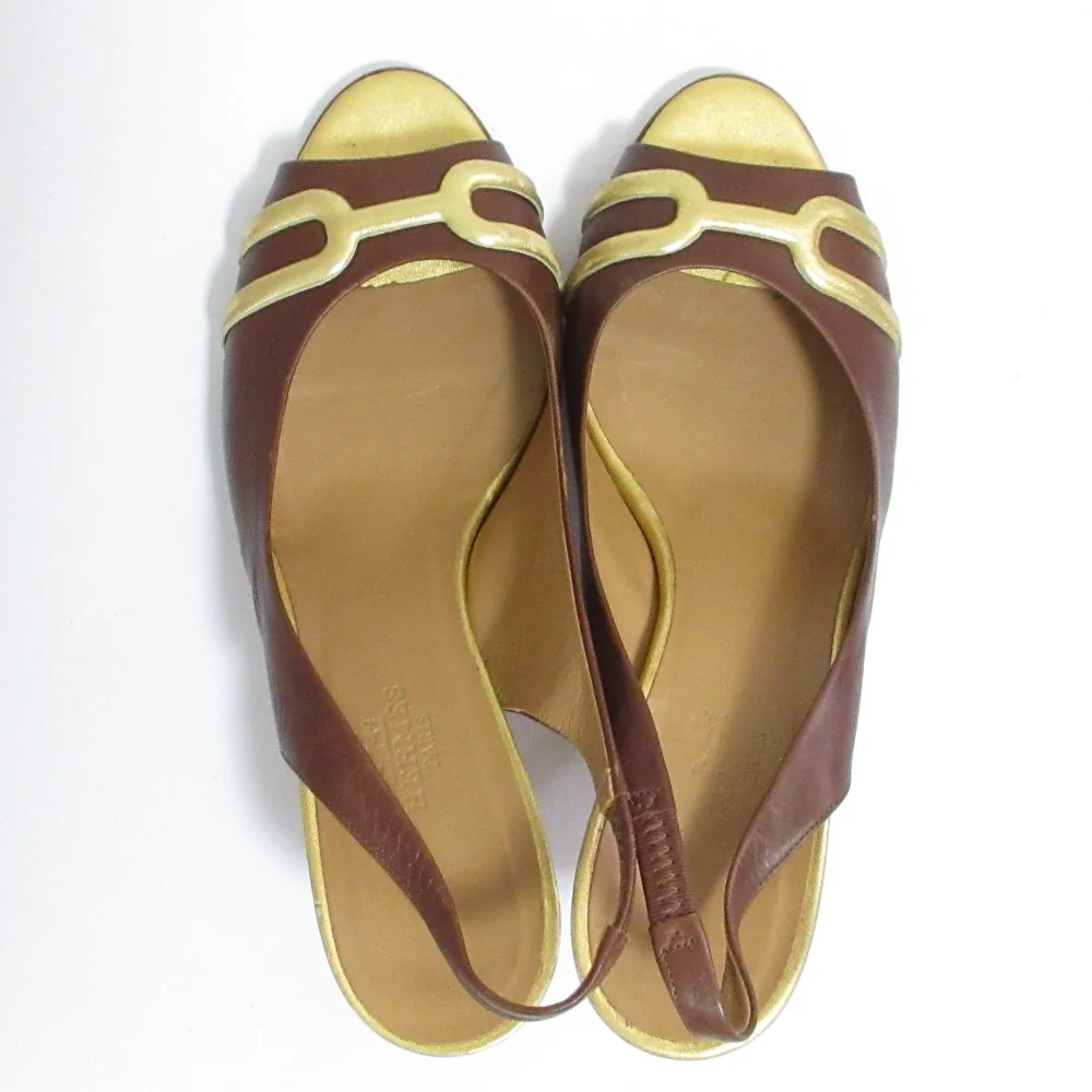 Hermès Leather Open Toe Slingback Pumps - Image 4