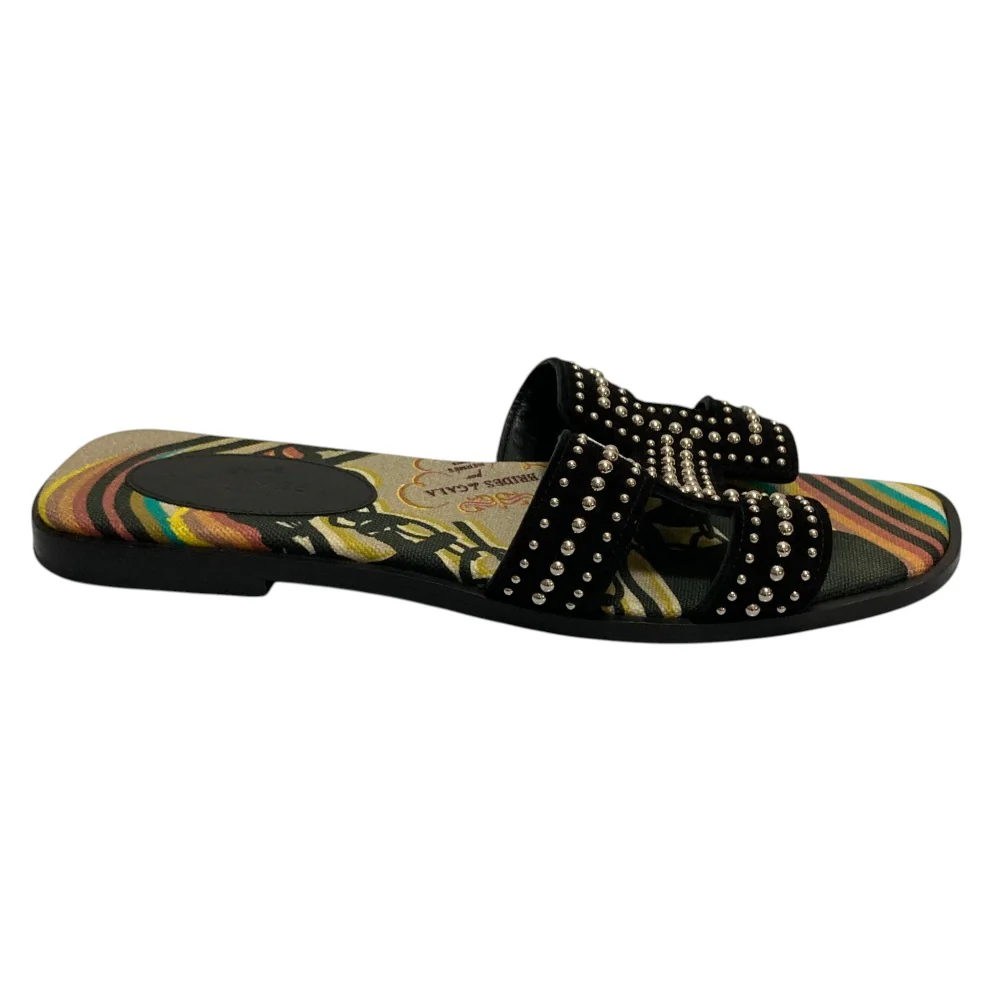 Hermes Oran Studs Leather Canvas Flat Sandals - Image 5