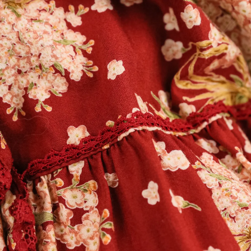 PINK HOUSE Flower Print Lace Pleated Long Dress - Image 10