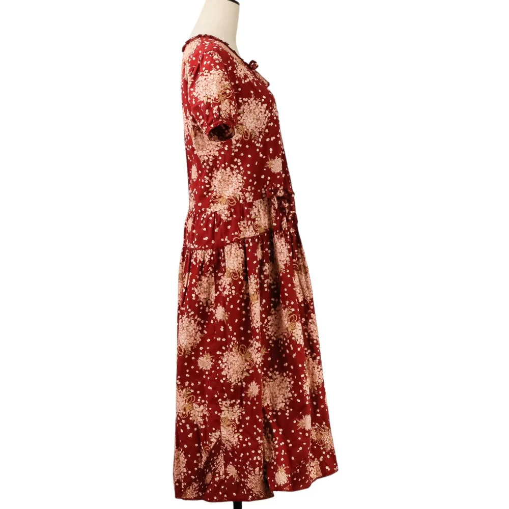PINK HOUSE Flower Print Lace Pleated Long Dress - Image 6