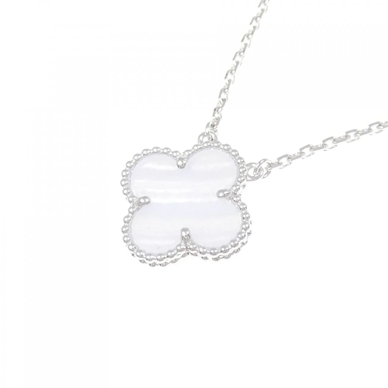 Van Cleef & Arpels Vintage Alhambra 18K White Gold Chalcedony Necklace - Image 3
